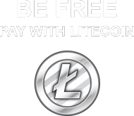 BE FREE pay with Litecoin (pomarańczowa, biały napis)