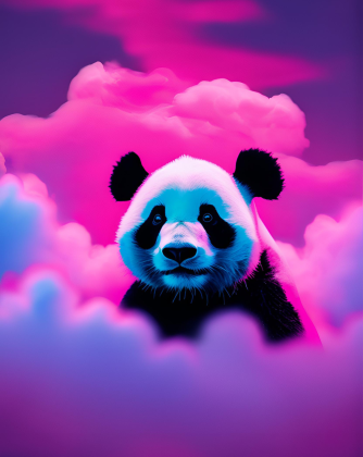 Neonowa Panda w Chmurach