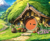 Torba ekologiczna na zakupy full print Fantasy Chatka Kraina Hobbita 1