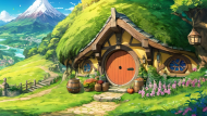 Plecak worek z nadrukiem full print Fantasy Chatka Kraina Hobbita 1