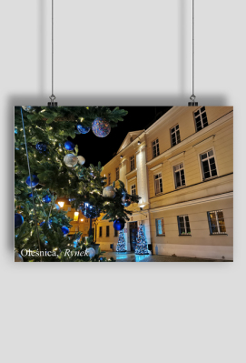 Plakat poziomy A2 Olesnica Rynek choinka - OLEŚNICA Pozdrowienia z Oleśnicy - Pamiątki z Oleśnicy