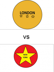 kubek z napisem ,, LONDON vs NEW  YORK"