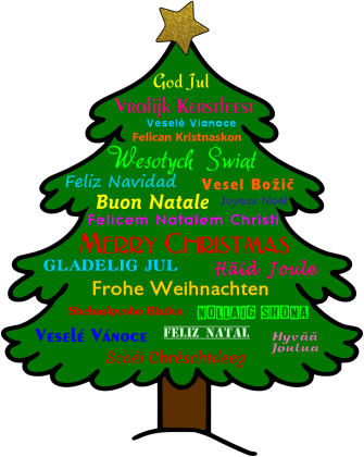 Damska bluzka z długim rękawkiem - Boże Narodzenie - Życzenia świąteczne w wielu językach