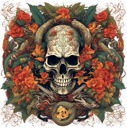 "Skull in Flowers V1" Damska