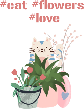 Plakat Wesoły kot w kwiatach