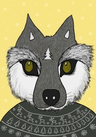 Plakat z zimowym wilczkiem