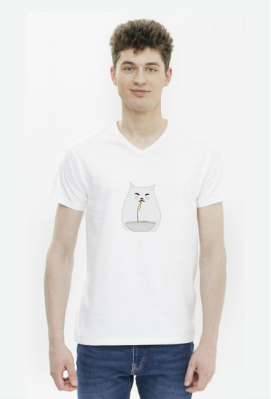 Koszulka Męska V-neck – Kot jedzący spaghetti - donamiart