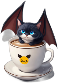 Bat Kitten on cup of coffee