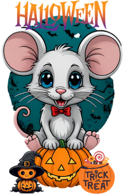 Urocza halloweenowa mysz z dyniami - nadruk
