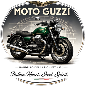 Koszulka Moto Guzzi Italian Heart Steel Spirit – Mandello del Lario 1921, motocykl włoski, biker - nadruk