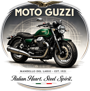 Koszulka Moto Guzzi Italian Heart Steel Spirit – Mandello del Lario 1921, motocykl włoski, biker - nadruk