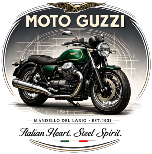 Moto Guzzi Italian Heart Steel Spirit – Mandello del Lario 1921, motocykl włoski, biker - nadruk