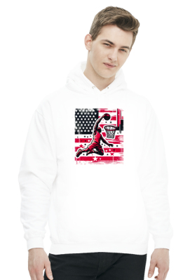 Bluza męska z kapturem z motywem koszykówki i patriotyzmu: Amerykański sport w sztuce ulicznej na wygodnej bluzie - Sojsports