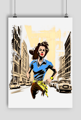 Plakat A1 Pionowy - Bieg przez miasto w stylu retro: Energia i Determinacja w ulicznym chaosie - Sojsports