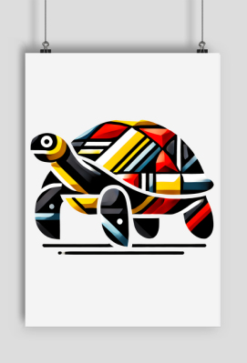 Plakat A1 Pionowy - Geometryczny żółw w kalejdoskopie barw - unikalna grafika nowoczesna - Sojsports