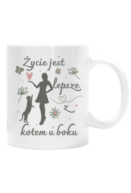 Klasyczny kubek z grafiką "Życie z kotem - inspirująca grafika z cytatem i miłością do zwierząt" - Sojsports
