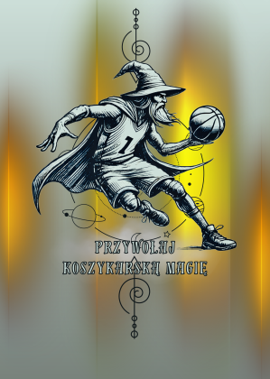 Plakat A1 Pionowy - Przywołaj koszykarską magię - grafika z czarodziejem grającym w koszykówkę