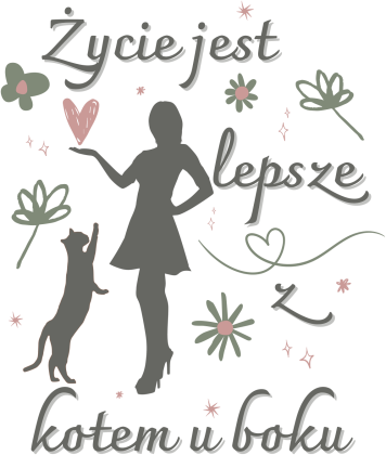 Damska Koszulka z Długim Rękawem z grafiką "Życie z kotem - inspirująca grafika z cytatem i miłością do zwierząt"