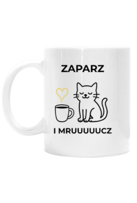 Kubek „Zaparz i mruuucz” – kot i kawa, poranek pełen spokoju - KubkiMru