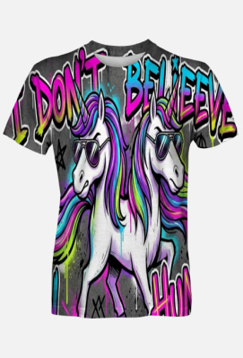Koszulka Fullprint "Rebel Unicorn" – I DON'T BELIEVE IN HUMANS - DOW BLE - Kolekcja Odkrywcy