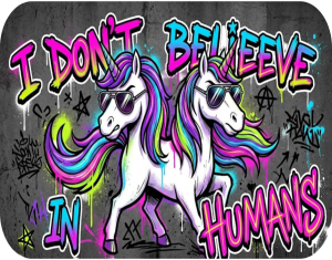 Poduszka Fullprint "Rebel Unicorn" – I DON'T BELIEVE IN HUMANS - nadruk