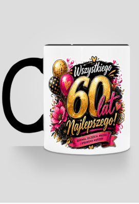 Kubek na 60 urodziny – Wszystkiego najlepszego 60 lat, Złoty nadruk, Prezent - Wzoria