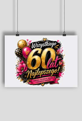 Plakat na 60 urodziny – 60 lat, Wszystkiego najlepszego, Dekoracja urodzinowa - Wzoria