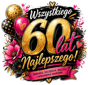 Plakat na 60 urodziny – 60 lat, Wszystkiego najlepszego, Dekoracja urodzinowa - nadruk