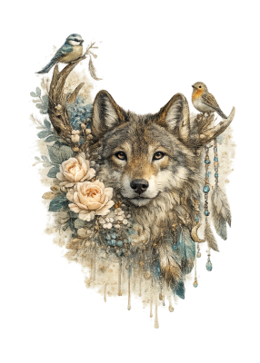 Koszulka Męska FullPrint – Wilk Boho Nature Art - nadruk
