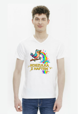 Koszulka Męska V-neck – Tęczowa Eksplozja Radości (Pixel Art) - MariDonna90AI