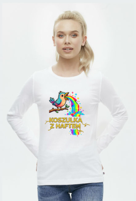 Damska Koszulka z Długim Rękawem – Tęczowa Eksplozja Radości (Pixel Art) - MariDonna90AI