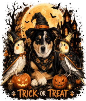 Kubek Halloween Pies i Papugi Nimfy - Trick or Treat Halloweenowy Prezent - nadruk