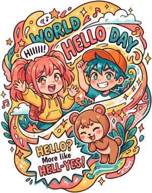 Bluza Światowy Dzień Witania się – World Hello Day Kawaii - nadruk