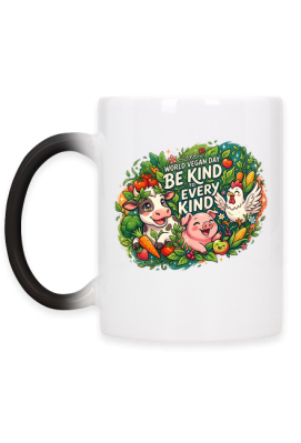 Kubek World Vegan Day – Be Kind to Every Kind | Wegańska Świnia Krowa Kura - PrintBaza