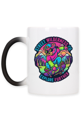 Miś na deskorolce w górach – retro grafika streetwear - PrintBaza