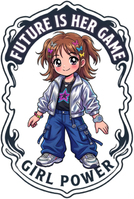 Koszulka Girl Power Future Is Her Game - Nadruk Anime Girl, Y2K Aesthetic, Retro Futurism - nadruk