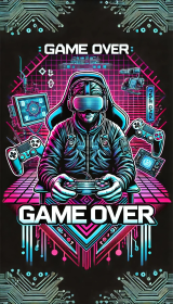 Cyberpunkowy Gracz w VR – Poduszka Full Print z Neonowymi Efektami