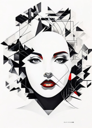 Plakat pionowy  -portret kobiety abstrakcja geometryczna