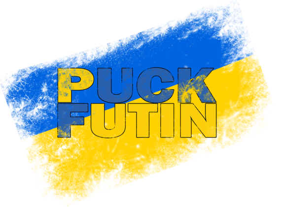 Koszulka Damska -Napis puck futin z flagą Ukrainy  w żółto niebieskich barwach