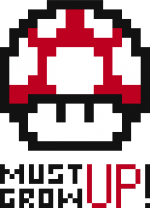 Koszulka T-shirt z nadrukiem dla dziewczynki Mario Czerwony Grzybek Must Grow Up Musi Urosnąć